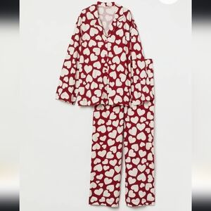 Heart Print Pajama Set - Red and White, size M, brand new